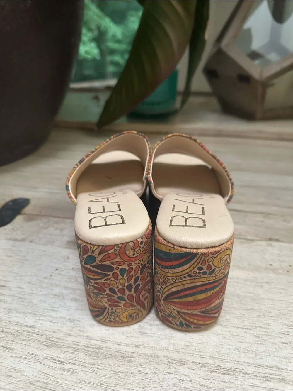 Beaded Floral-Print Platform Wedge Slides in Multicolor